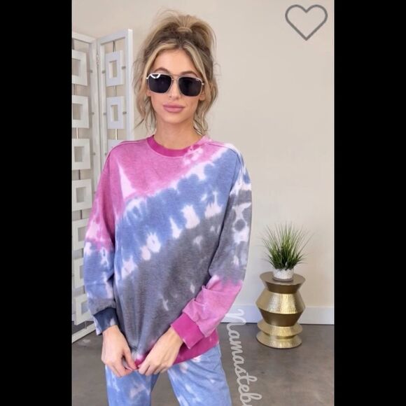 Nwt Boho Pink & Blue Tie Dye Long Sleeve Pullover Sweatshirt - Picture 11 of 13
